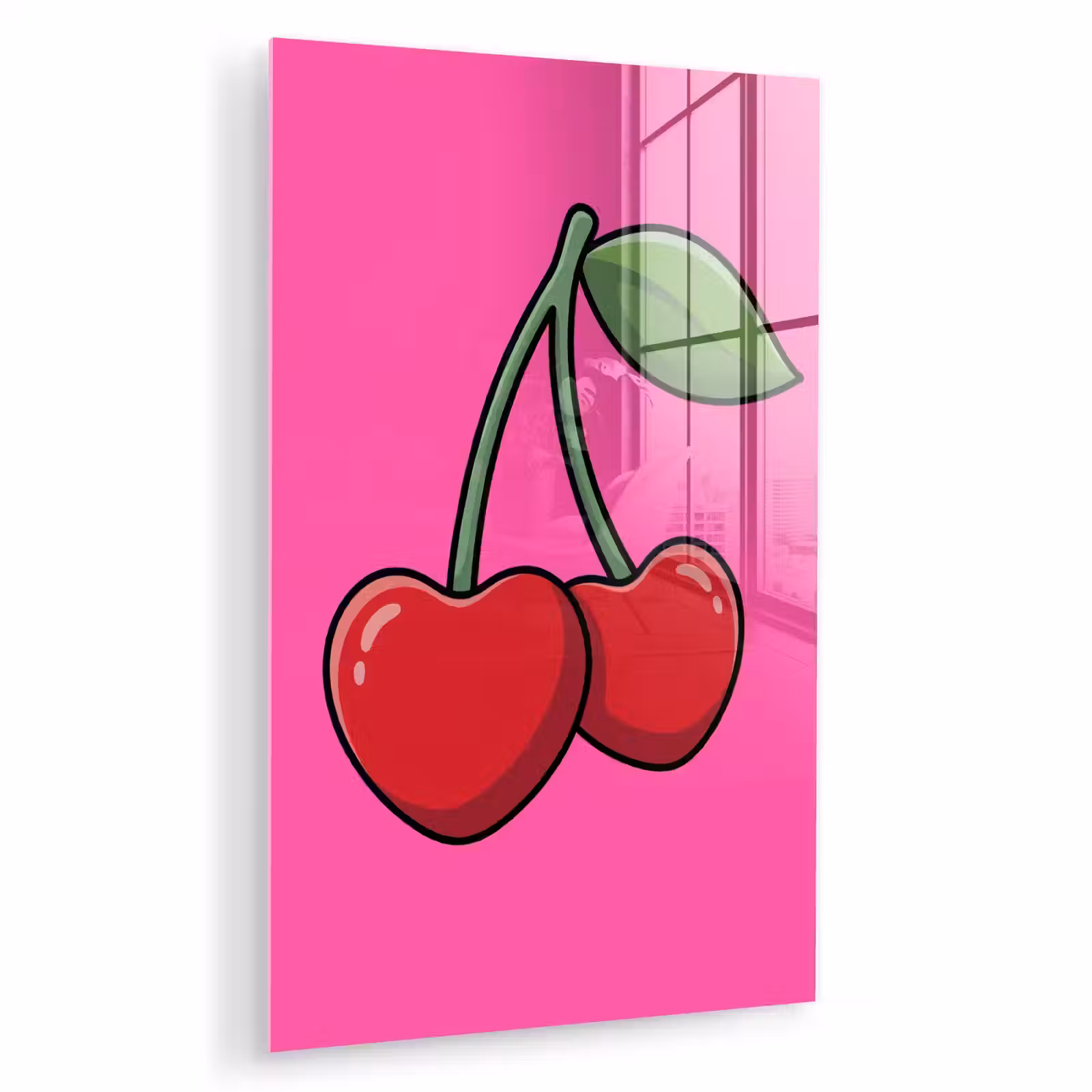 Glas schilderij - Kers - Roze - Fruit — 1