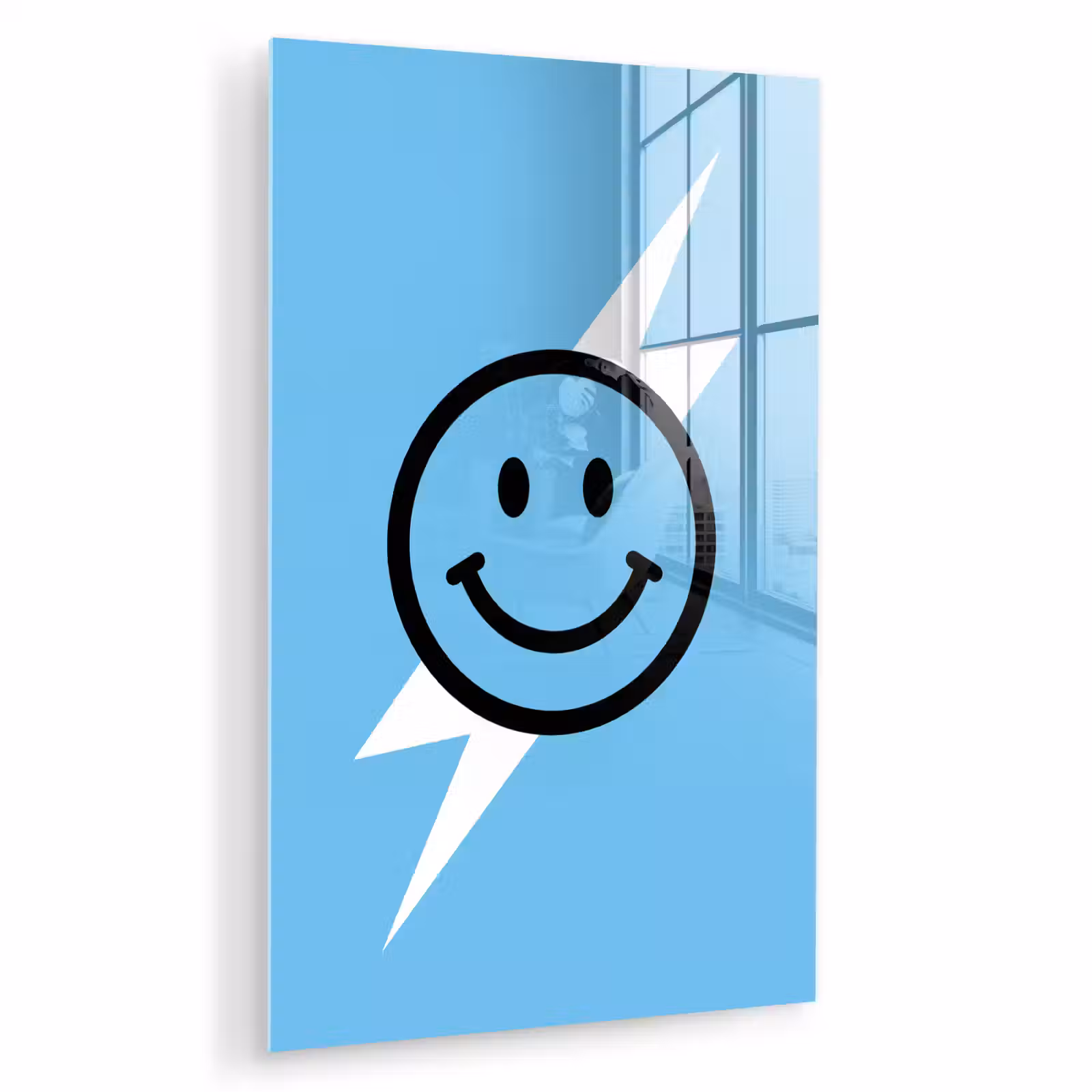 Glas schilderij - Smiley - Blauw - Bliksem — 1