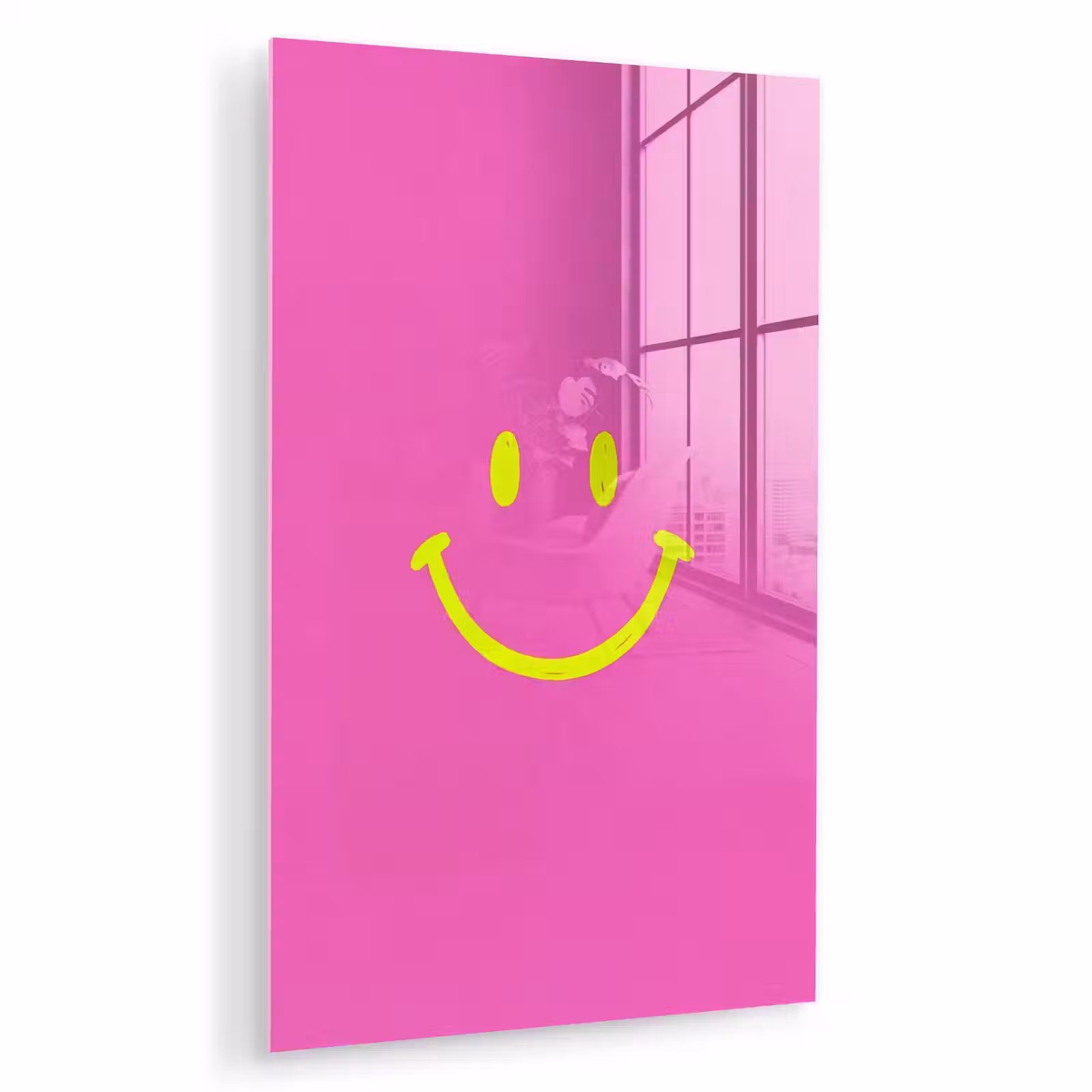 Glas schilderij - Smiley - Vrolijk - Roze — 1