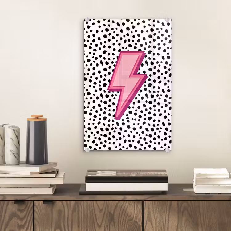 Glas schilderij - Bliksem - Roze - Stippen — 2