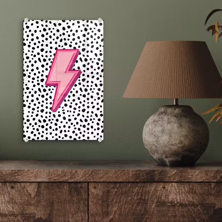 Glas schilderij - Bliksem - Roze - Stippen — 4