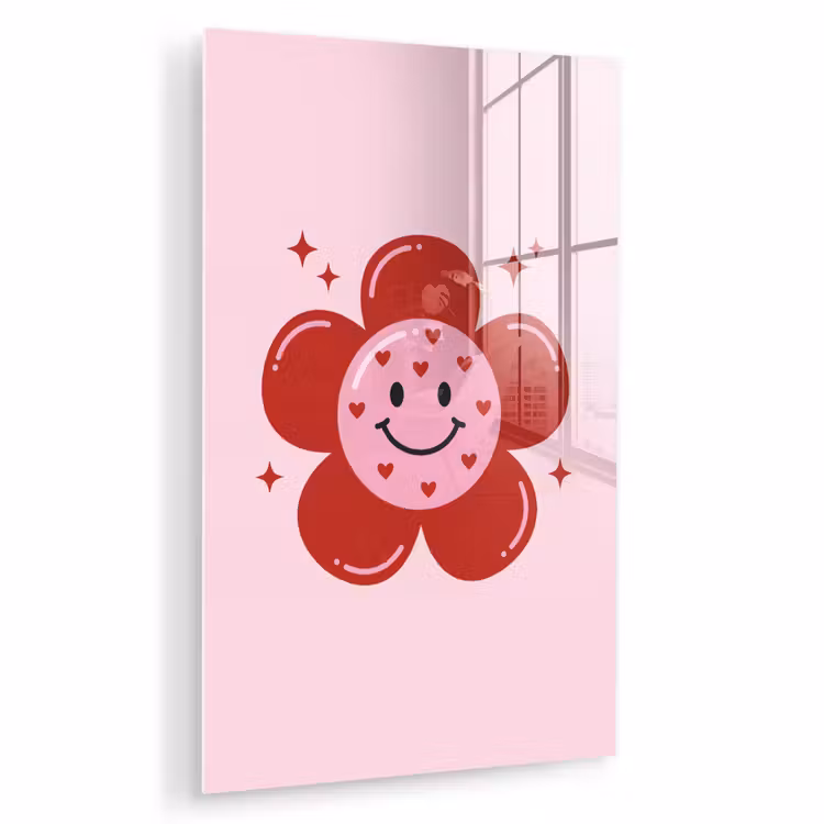 Glas schilderij - Bloem - Roze - Hartjes — 1