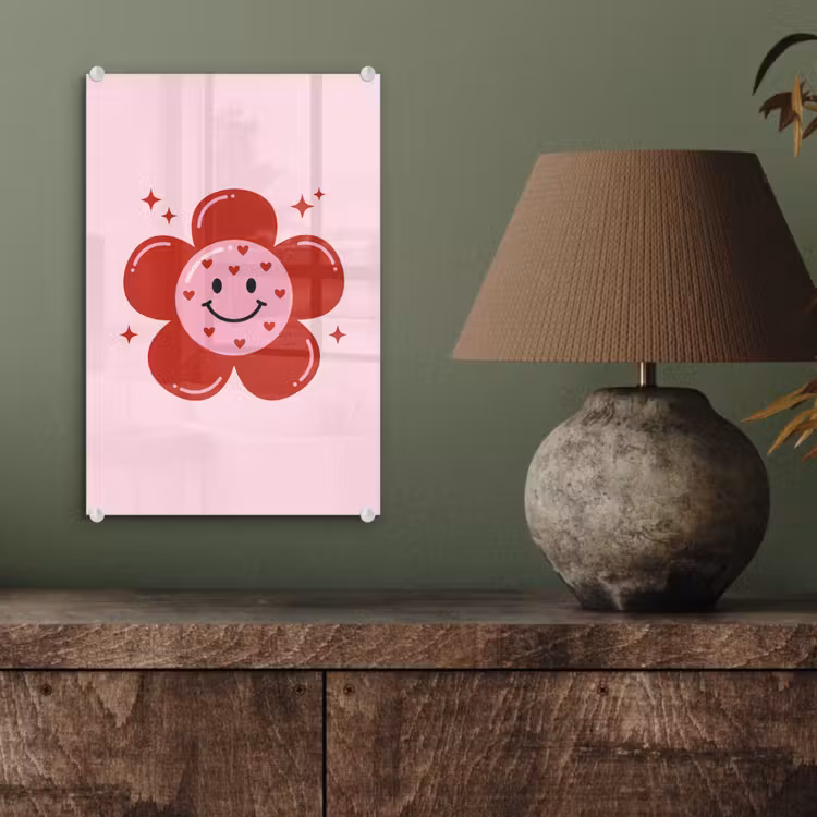 Glas schilderij - Bloem - Roze - Hartjes — 4