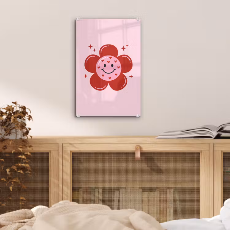 Glas schilderij - Bloem - Roze - Hartjes — 5