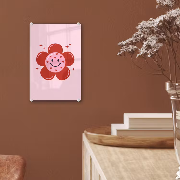 Glas schilderij - Bloem - Roze - Hartjes — 6