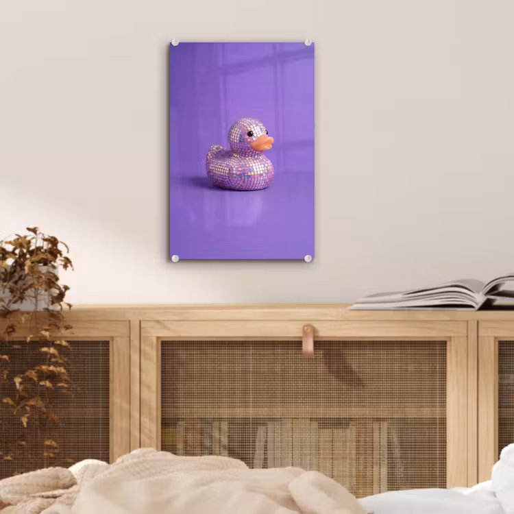 Glas schilderij - Disco - Eend - Paars — 5