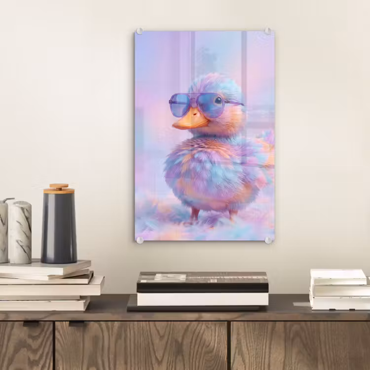 Glas schilderij - Eend - bril - Pastel — 2