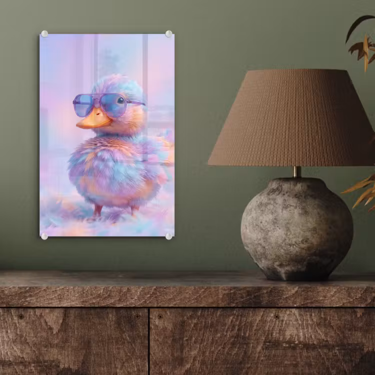 Glas schilderij - Eend - bril - Pastel — 4