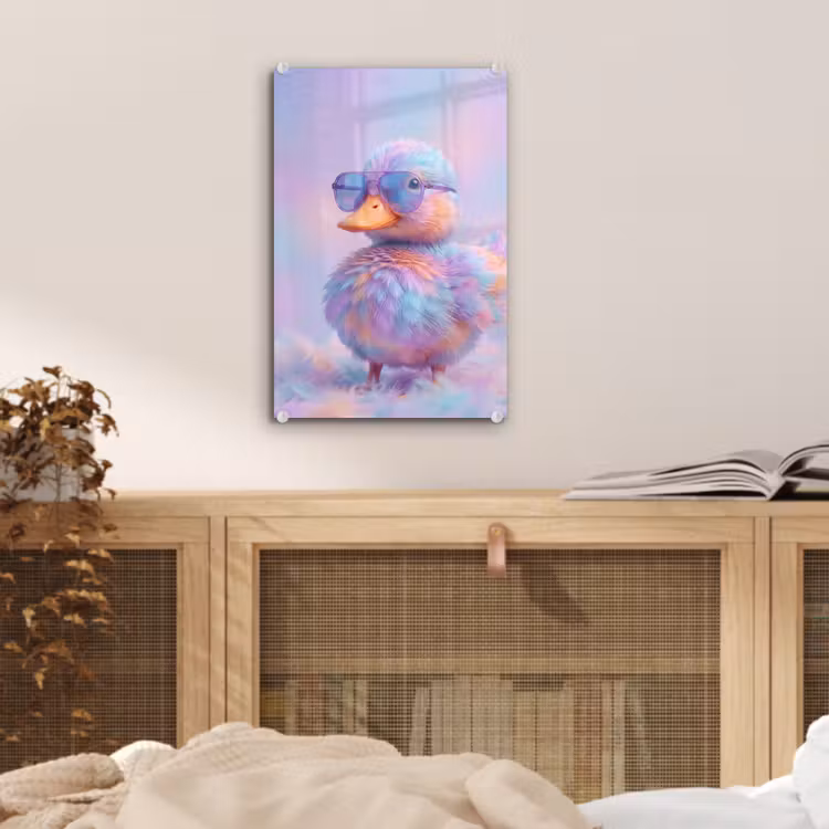Glas schilderij - Eend - bril - Pastel — 5