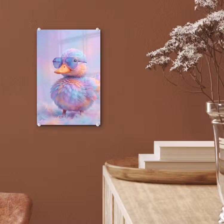 Glas schilderij - Eend - bril - Pastel — 6