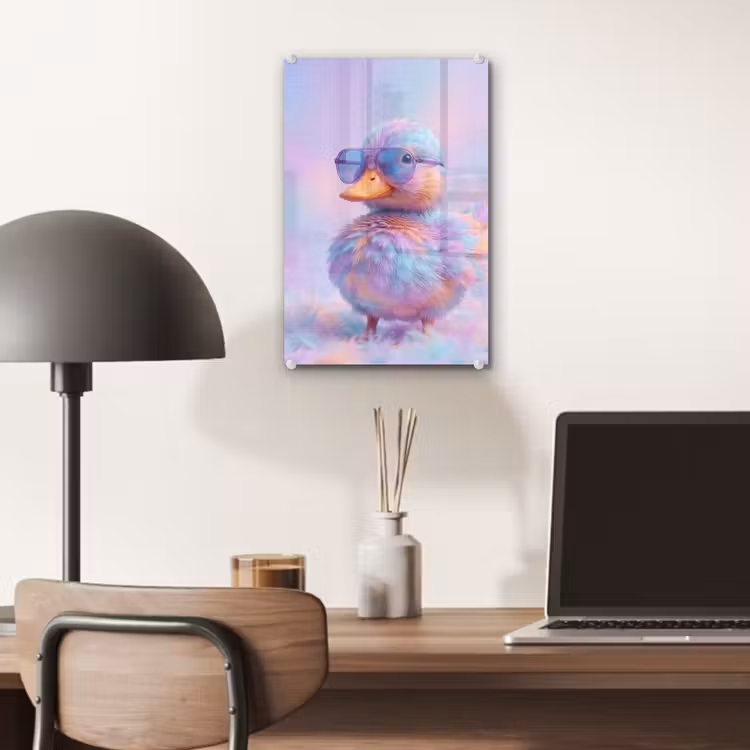 Glas schilderij - Eend - bril - Pastel — 7