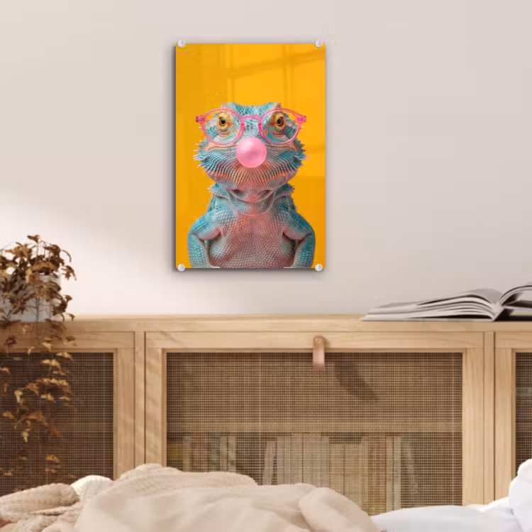 Glas schilderij - Kameleon - Kauwgom - Kleurrijk — 5