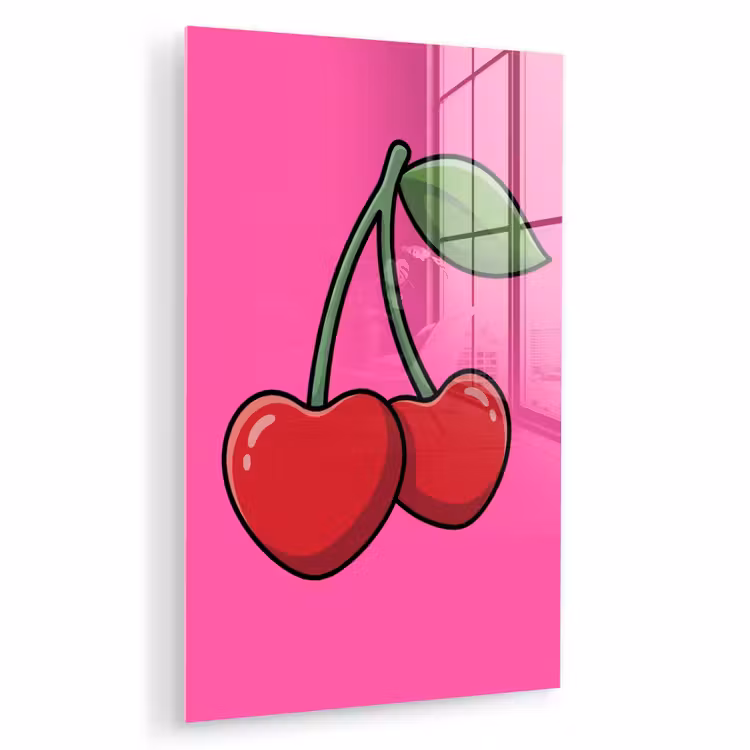 Glas schilderij - Kers - Roze - Fruit — 1