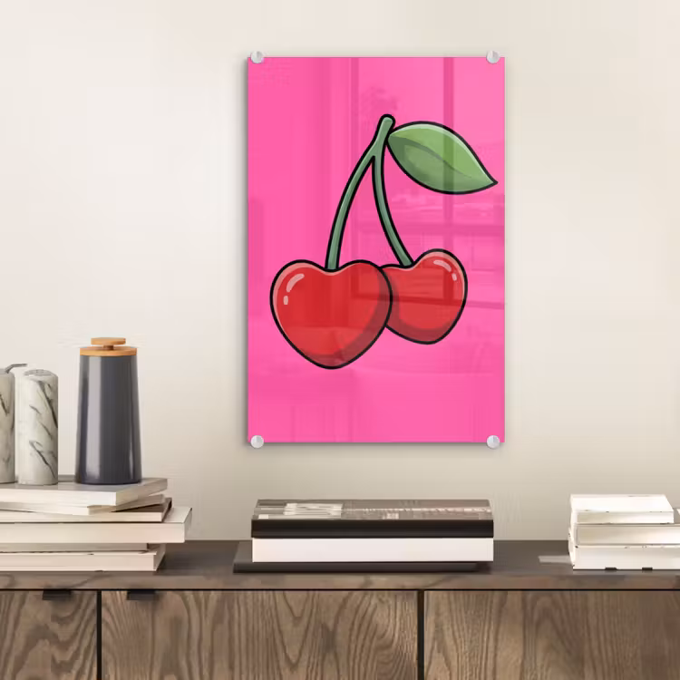 Glas schilderij - Kers - Roze - Fruit — 2