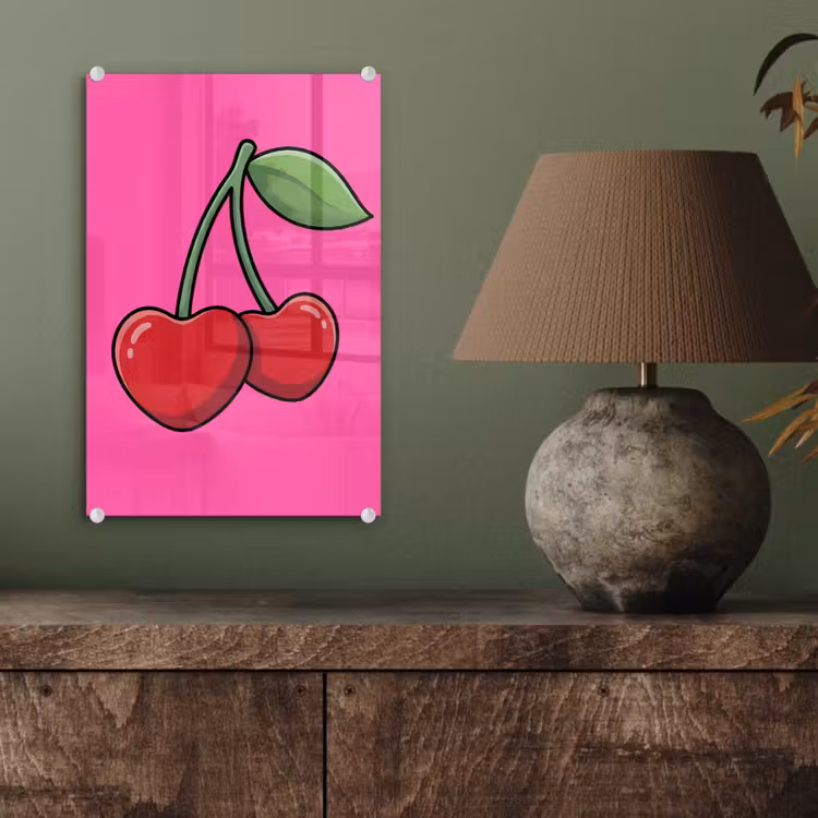 Glas schilderij - Kers - Roze - Fruit — 4