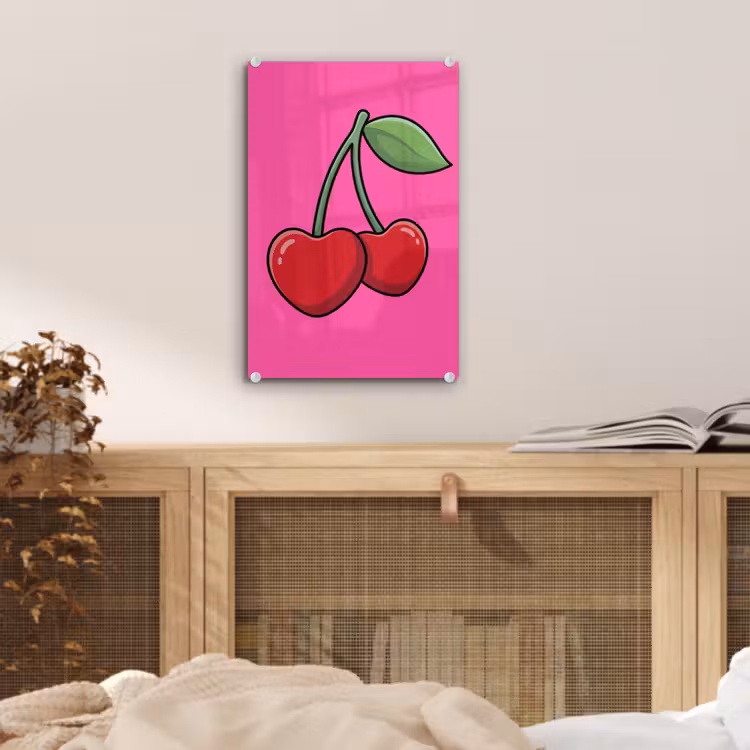 Glas schilderij - Kers - Roze - Fruit — 5