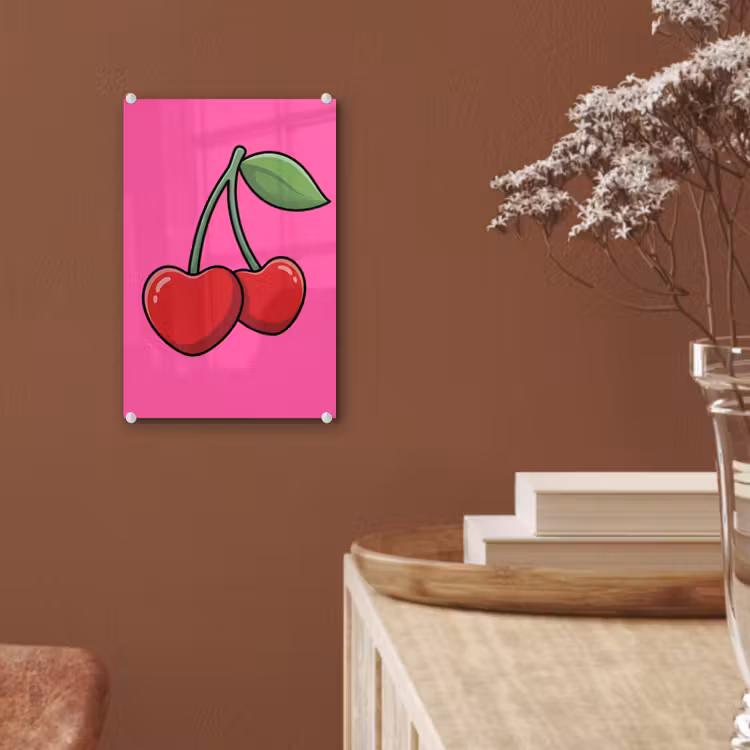 Glas schilderij - Kers - Roze - Fruit — 6