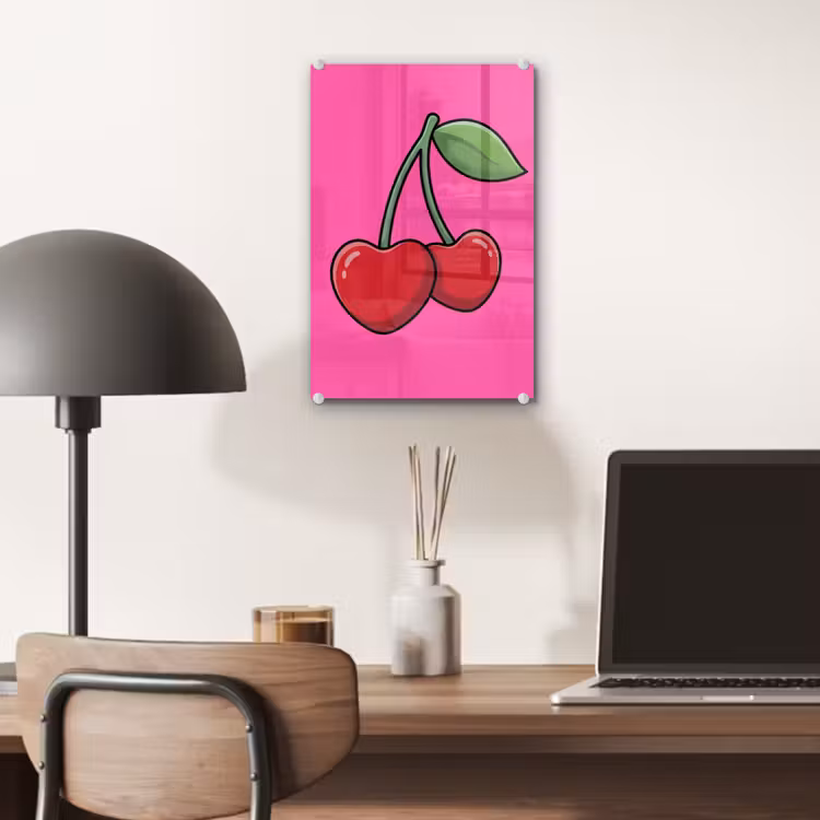 Glas schilderij - Kers - Roze - Fruit — 7