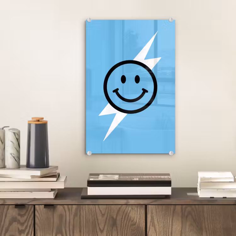 Glas schilderij - Smiley - Blauw - Bliksem — 2
