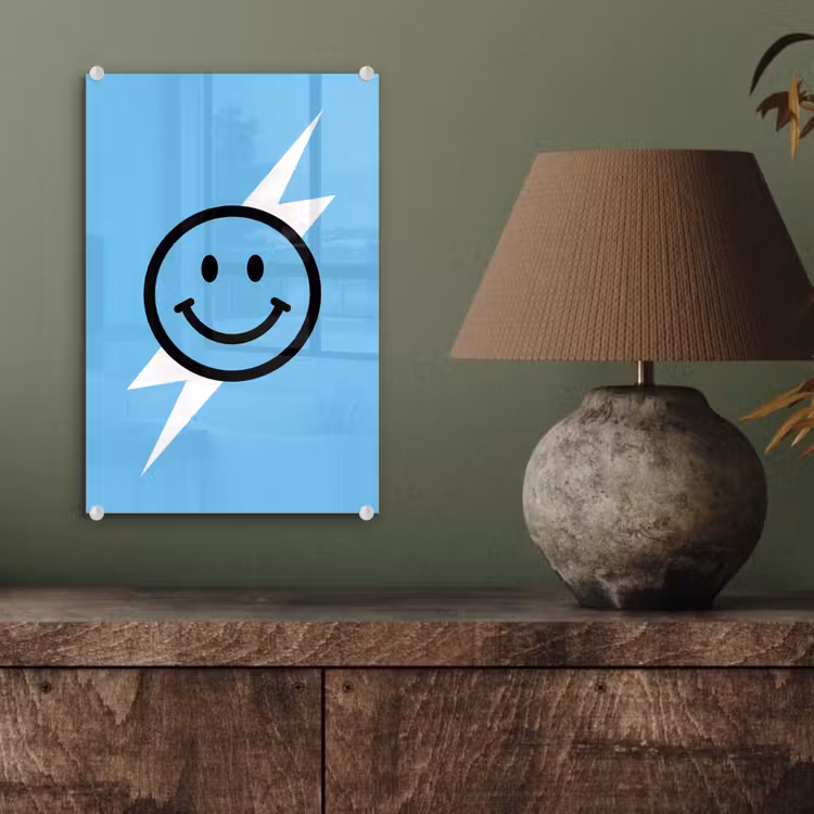 Glas schilderij - Smiley - Blauw - Bliksem — 4