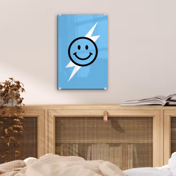 Glas schilderij - Smiley - Blauw - Bliksem — 5