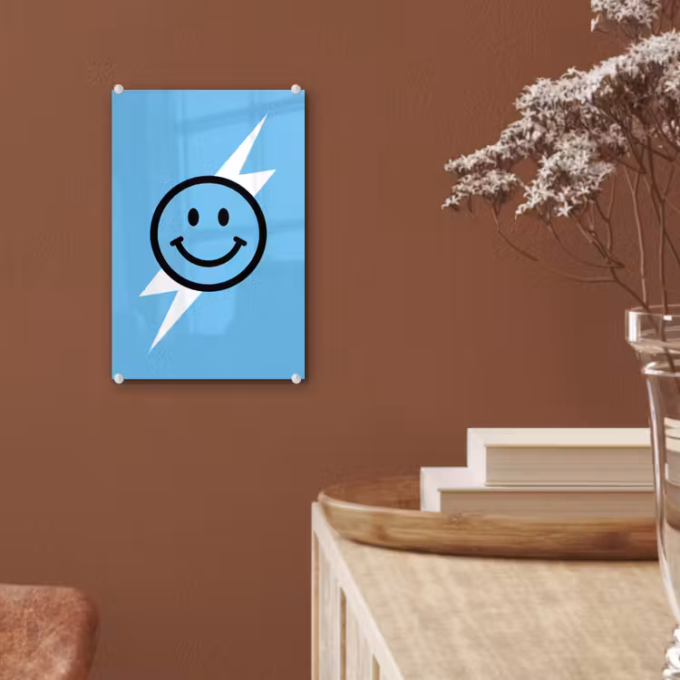 Glas schilderij - Smiley - Blauw - Bliksem — 6