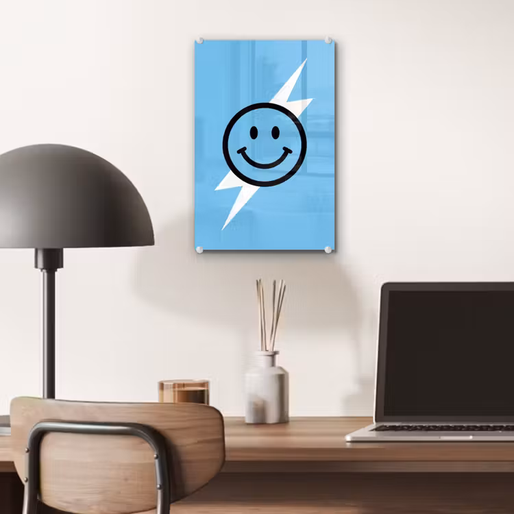 Glas schilderij - Smiley - Blauw - Bliksem — 7