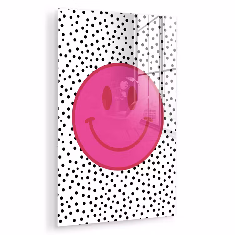 Glas schilderij - Smiley - Roze - Stippen — 1