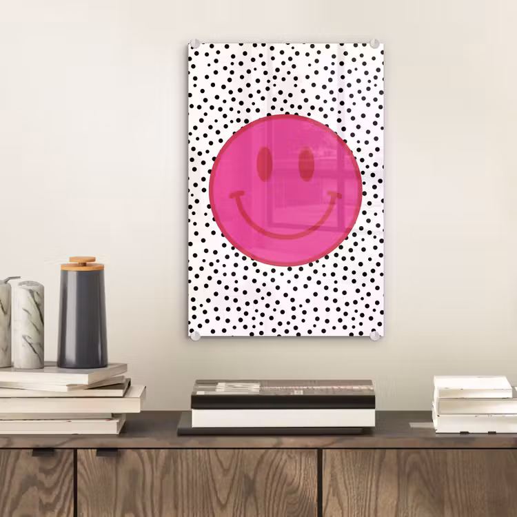 Glas schilderij - Smiley - Roze - Stippen — 2