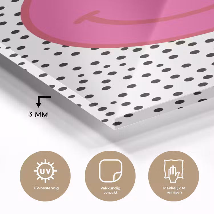 Glas schilderij - Smiley - Roze - Stippen — 3