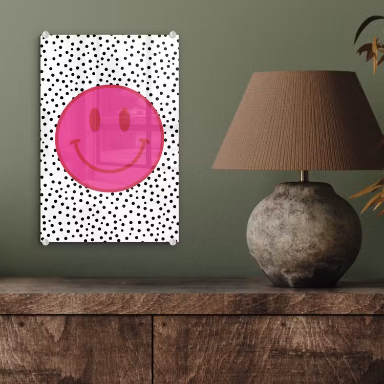 Glas schilderij - Smiley - Roze - Stippen — 4