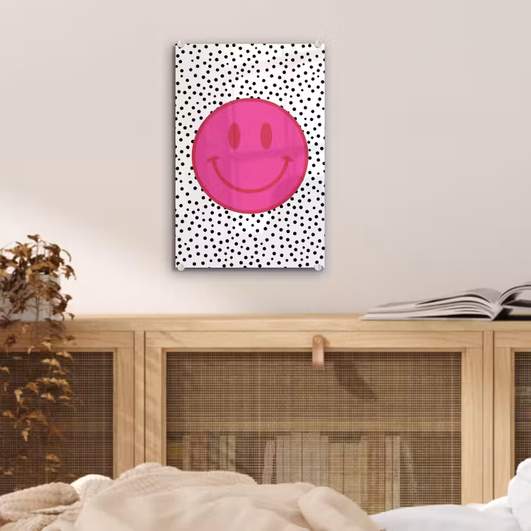 Glas schilderij - Smiley - Roze - Stippen — 5