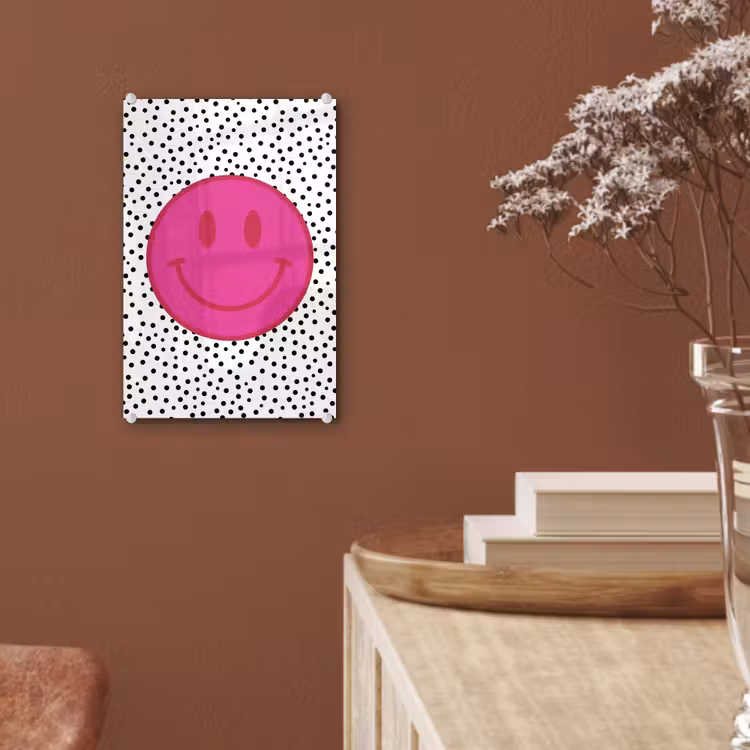 Glas schilderij - Smiley - Roze - Stippen — 6
