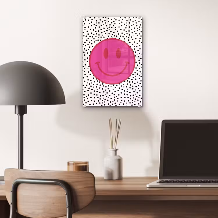 Glas schilderij - Smiley - Roze - Stippen — 7