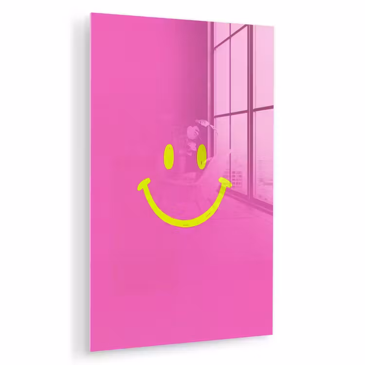 Glas schilderij - Smiley - Vrolijk - Roze — 1