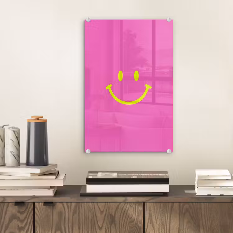 Glas schilderij - Smiley - Vrolijk - Roze — 2