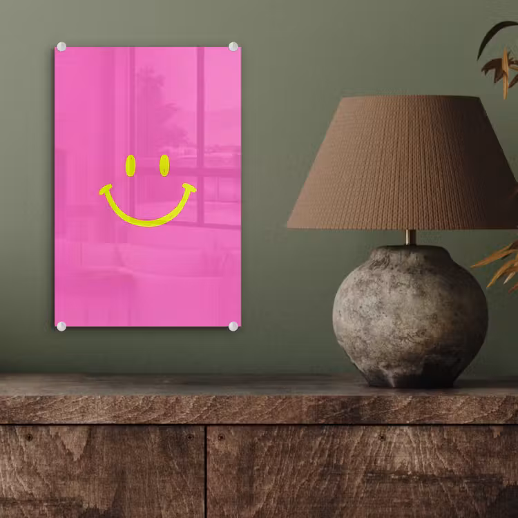 Glas schilderij - Smiley - Vrolijk - Roze — 4