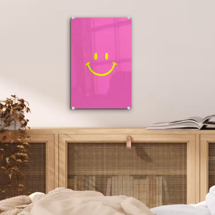 Glas schilderij - Smiley - Vrolijk - Roze — 5