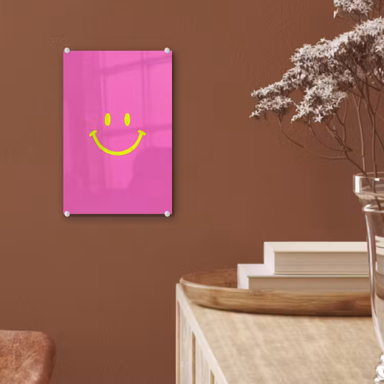 Glas schilderij - Smiley - Vrolijk - Roze — 6