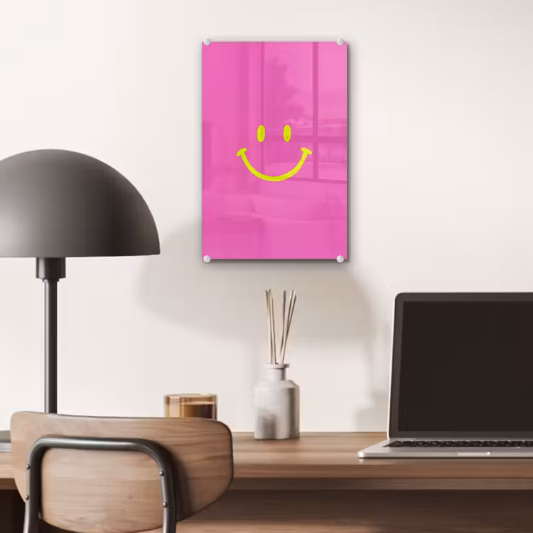 Glas schilderij - Smiley - Vrolijk - Roze — 7