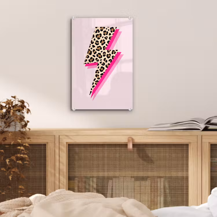 Glas schilderij - Stippen - Roze - Bliksem — 5