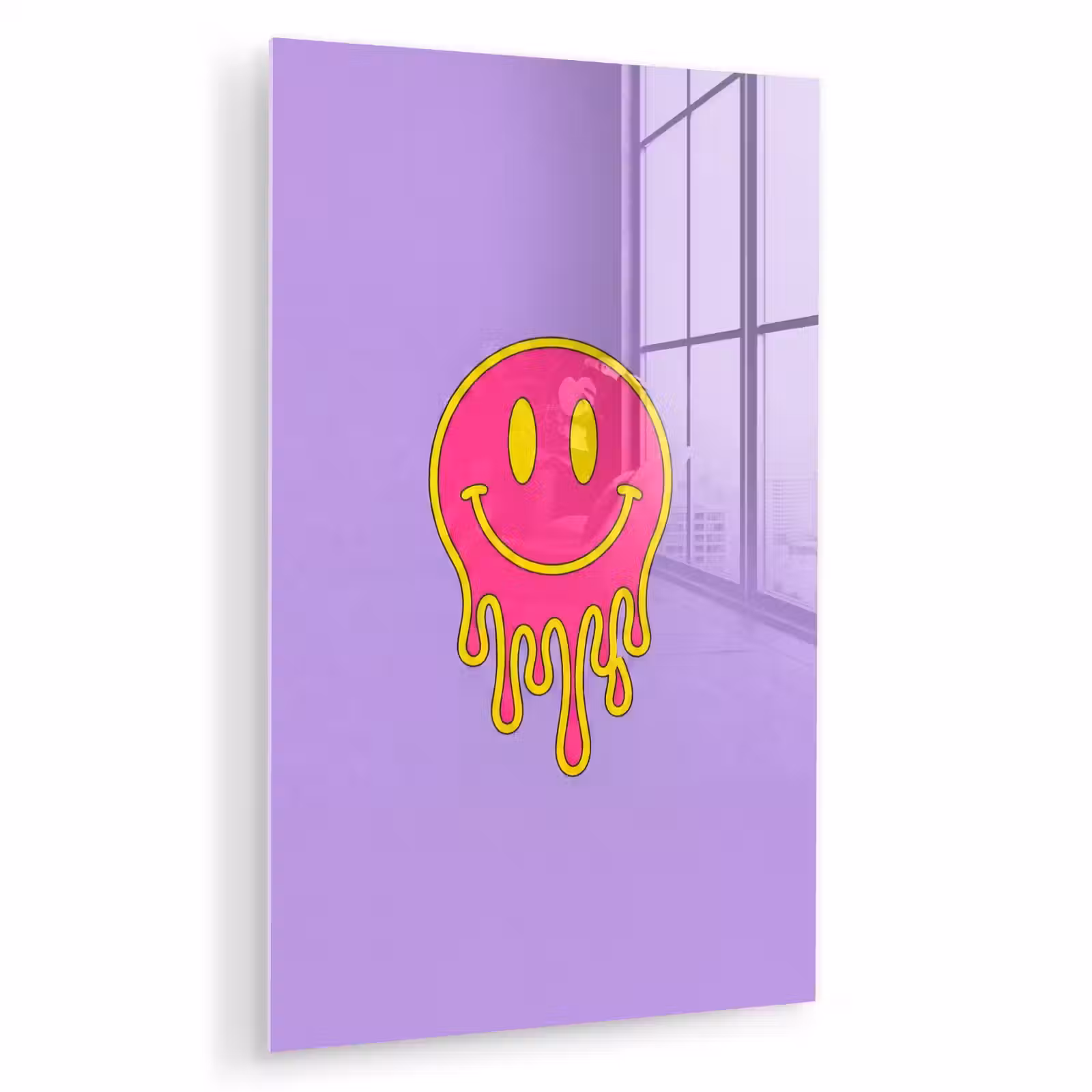 Glas schilderij - Smiley - Drip - Neon — 1