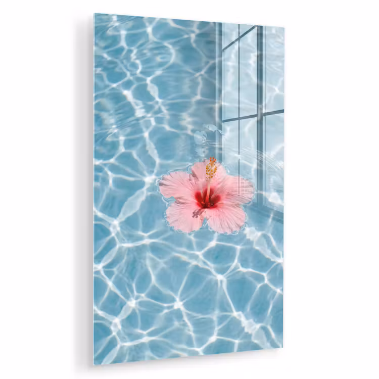Glas schilderij - Hibiscus - Water - Roze — 1