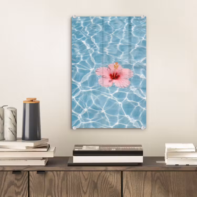 Glas schilderij - Hibiscus - Water - Roze — 2