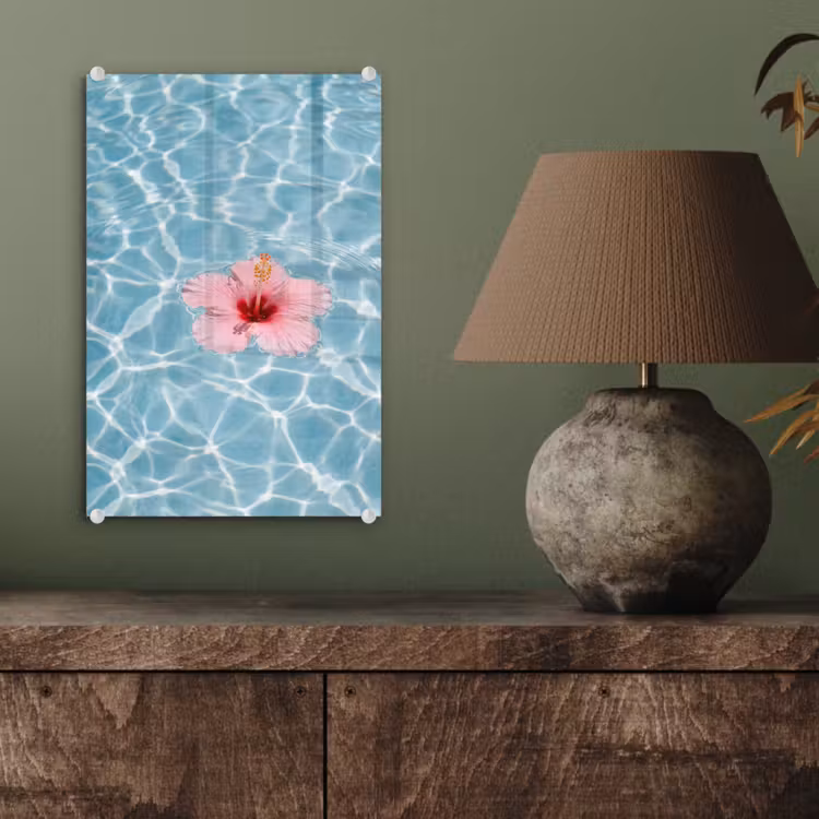 Glas schilderij - Hibiscus - Water - Roze — 4
