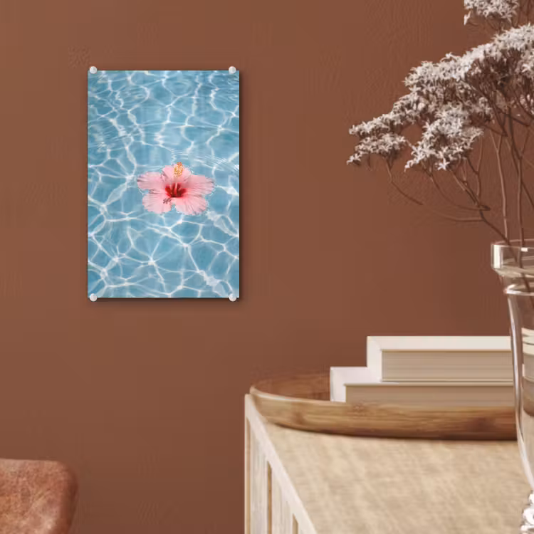 Glas schilderij - Hibiscus - Water - Roze — 6