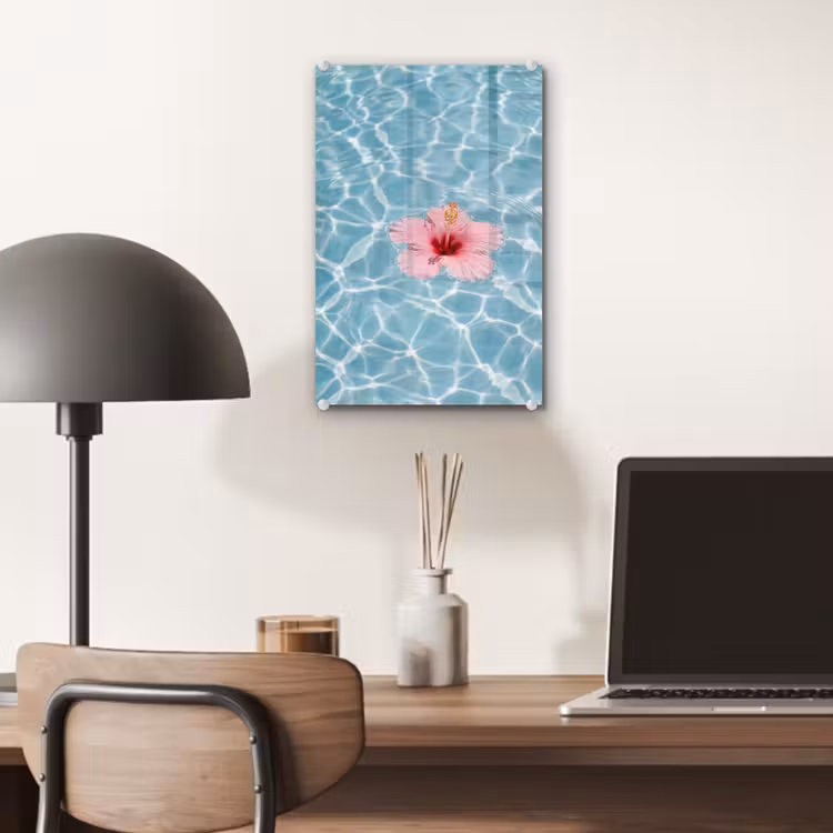 Glas schilderij - Hibiscus - Water - Roze — 7