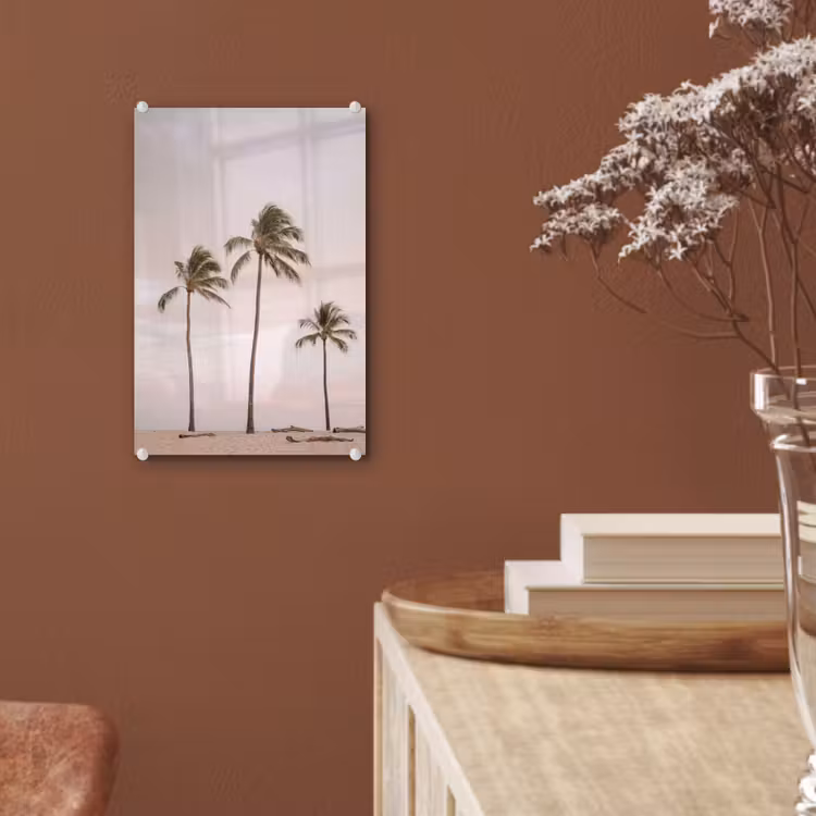 Glas schilderij - Palmbomen - Zonsondergang - Roze — 6