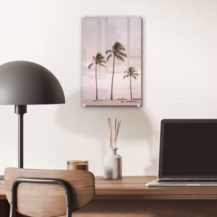 Glas schilderij - Palmbomen - Zonsondergang - Roze — 7