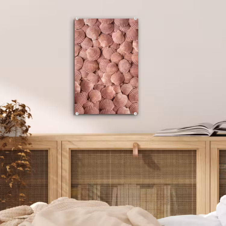 Glas schilderij - Schelpen - Patroon - Roze — 5